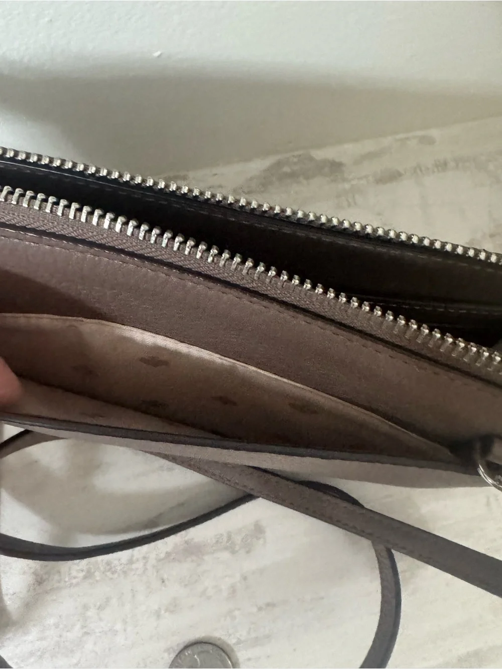 Kate Spade Taupe Pebble Leather Crossbody Wallet